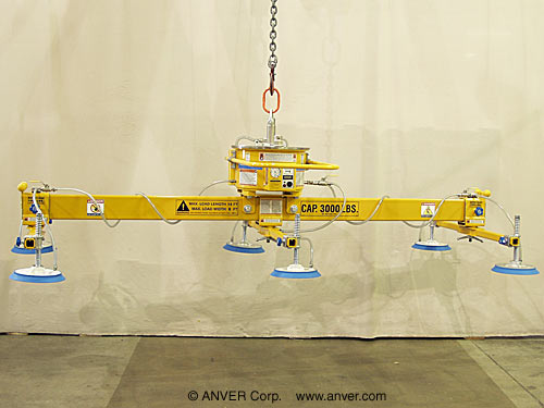 ANVER Mechanical Vacuum Generator with Six Pad Lifting Frame for Lifting & Handling Steel Plates 14 ft x 6 ft (4.3 m x 1.8 m) up to 3000 lbs (1361 kg)